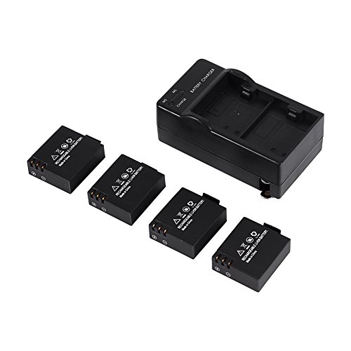 Zerone 4pcs 3.7V 900mAh Li-ion Battery with Dual Charger for SJ4000 SJ5000 SJ6000 Cameras