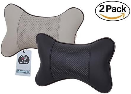 ICHE Car Neck Pillow - Auto Head Neck Rest Cushion Headrest Pillow Pad - PU Leather Soft Dog Bone Pillow - Good for Traveling Pack of 2 (Gray)