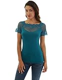 PattyBoutik Women's Scalloped Lace Inset V Neck Top