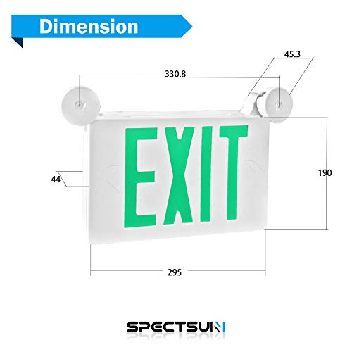 SPECTSUN LED Exit Emergency Light with Battery Backup, Green Exit Emergency Sign with 2 Lamp Heads, Fire Exit Sign with Emergency Lights, Hardwired Exit Sign - 1 Pack, Plastic Modern Exit Sign Indoor