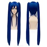 Wendy Marvell Wig Fairy Tail Cosplay Long Straight Dark Blue Double Ponytail Costume Wig