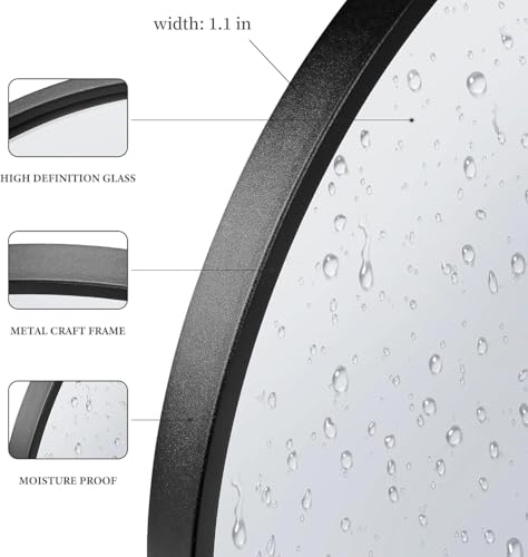 ORCHID M®Black Round Mirror for Wall 60CM,Modern Metal Frame Circle Bathroom Mirror for Wall，Tempered Glass-Shatterproof for Wall Mirror for Entryway, Bathroom, Vanity, Living Room (Black 24 inch)
