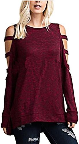 Women Round Neck Blouses Long Sleeves Strapless Loose Solid Color T-Shirt Tops, Asian M (96CM)