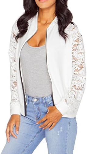 Womens Sweater Coats, RIUDA Womens Long-sleeved Lace Stitching Zipper Jacket Coat (XXL, White)