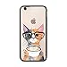 iPhone 6 / 6S , Nerdy Glasses Cute Cat Black TPU Silicone Soft Rubber iPhone 6 Case Cover (Orange Gray Cat with coffee)