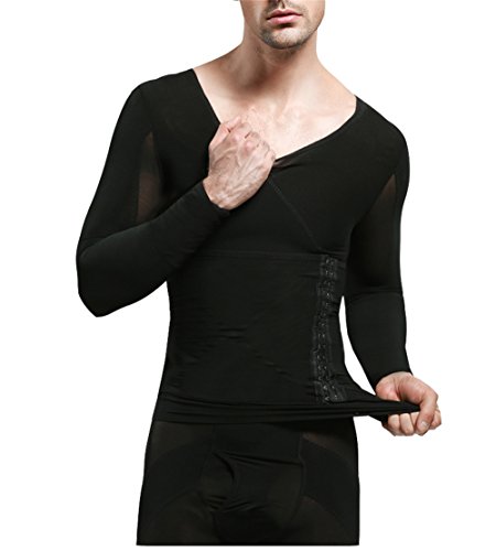 Gynecomastia Compression Hide Man Moobs Chest Binder Clasp Waist Trimmer T-Shirt (Medium)