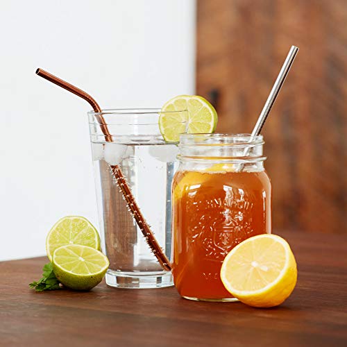 Reusable Stainless Steel eco Friendly Straws, 6.5mm Pack of 6 Straws, Steel and Rose Gold - //coolthings.us