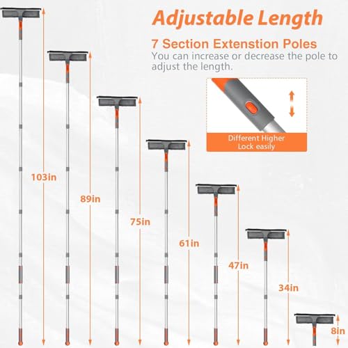 AIRFULAE Squeegee Window Cleaner, 2 in 1 Window Shower Cleaning Tool Extension Pole, 270CM Telescopic Window Washing Equipment with Bendable Head, Glass Cleaning Tools for Indoor Outdoor High Windows