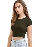 SweatyRocks Women's Basic Short Sleeve Scoop Neck Crop Top Green M