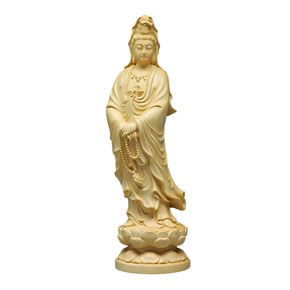 KESYOO Kwan Yin Statue Wooden Guanyin Sculpture Goddess of Mercy Quan Yin Figurine Chinese Feng Shui Collectible Bodhisattva Figurine for Home