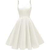 GOOBGS Women's 1950s Retro Vintage Spaghetti Strap Cocktail Swing Dresses with Pockets