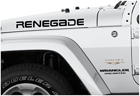 2- 23" Wrangler Renegade Decal Vinyl Sticker set Jeep stickers hood fender graphic TJ JK CJ YJ rubicon (black)