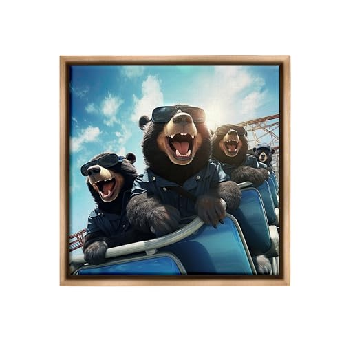 Stupell Industries Bears on Rollercoaster Framed Floater Canvas Wall Art by Jim…