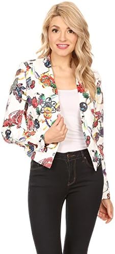 Fashion Stream Women's Floral Printed Open Front Casual Formal Blazer Jacket (Large, A02-WHITE)