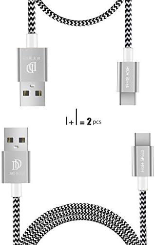 2-Pack USB Type C Cable by D-CASE - Nylon Charging/Data Cable, USB C To USB A for Sony Xperia XZ, LG G5/V20, Google Nexus 5X/6P, Huawei Mate 9/P9 Plus, HTC 10(100CM & 20CM)(silver)