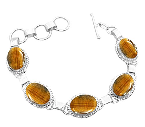 Sterling Silver JewelryOval Shape Natural & Synthetic Gemstones 925 Silver Plated Handmade Link Bracelets for Women - Birthstone Vintage Style Bohemian Adjustable Bracelet - Gifts for Wedding Anniversary Christmas