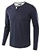 HETHCODE Men's Classic Comfort Soft Regular Fit Long Sleeve Henley T-Shirt Tee Navy/H.Oatmeal M
