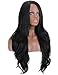 Kalyss Long Wavy Curly Black 1B Yaki Synthetic Wig for Women Side L Parting Heat Resistant Premium Human-Hair-Like Sheen Natural Looking Full Thick Women's Hair Replacement Wig,24 Inches