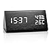 Idealin Alarm Clock Wooden Made LED Display with 3 Level Brightness Dimmer Temperature Humidity USB Port for Charging Ideal for Home and Office
