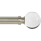 Ivilon Drapery Treatment Window Curtain Rod - Acrylic Ball 1 inch Pole. 16 to 28 Inch (Side Curtain Rod) Satin Nickel