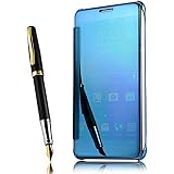 for Samsung Galaxy Note 8 Case Cover,Shinetop Fashion Plating Smart Clear View Window Mirror Case PC Flip Phone Cover Slim Fit 360 Degree Full Body Shock Absorbent Protective Skin Shell - Blue
