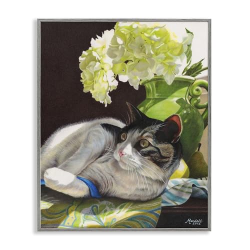 Stupell Industries Cat & Blue Ribbon Framed Giclee Art Design by Mardell Schust…