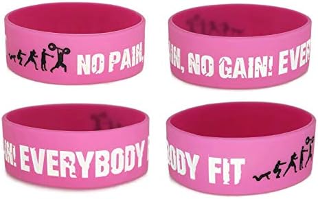 11thGear Wide Band Motivational Bracelet Everybody Fit No Pain No Gain Silicone Wristband (2 Wristbands)