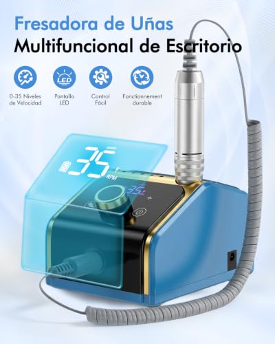 CozyZen Professional Electric Nail Drill Machine, 35000RPM with LCD Display, Manual/Pedal Control and Quiet Operation, for Acrylic/Gel Nails - Home & Salon Use (Blue)