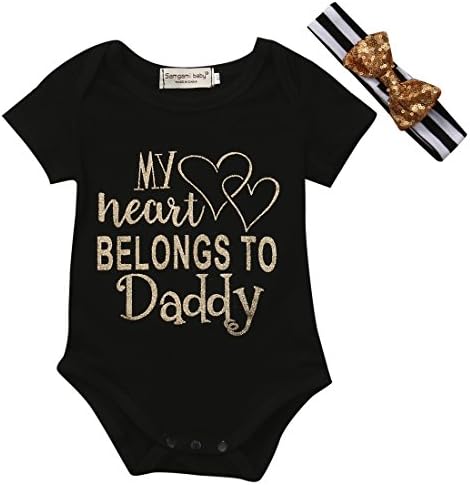 Daddy's Little Princess Infant Bodysuit & Headband Set Cotton Romper Baby Girl One Piece