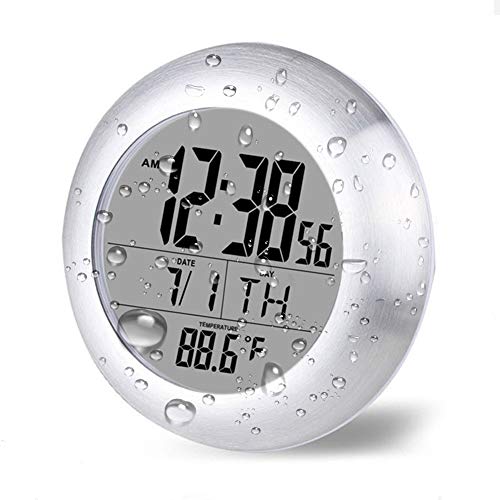 OCEST Digital Bathroom Shower Kitchen Wall Clock, Waterproof for Water Spray, Temperature Humidity Calendar 6.8 Inches Large Display Desk Clock with Suction Cup Hanging Hole Shelf Stand - White - Thumbnail 7