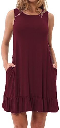 Womens Summer Sleeveless T Shirt Dress Loose Casual Plus Size Swing Sundress With Pockets