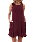 Womens Summer T Shirt Dress Plain Ruffle Loose Casual Plus Size Swing Sundress With Pockets GABREBI