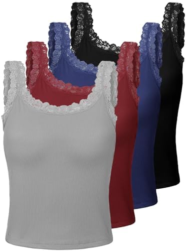 Hicarer 6 Pieces Lace Camisole Tank Tops Lace Trim Camisole Straps