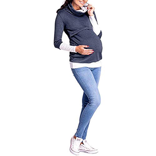Londony ♥‿♥ Clearance Clothing 815,Women Colorblock Maternity Nursing Wrap Top Long Sleeve Double Layer Cap Blouse