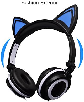 LandRum® Folding Cute LED Light Cat Headphone With Glowing light For PC Computer Mobile Phone MP3 (black)