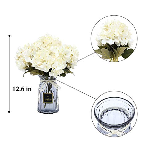 UltraOutlet 4 Packs White Silk Hydrangea Flowers with Vase 24 Heads Artificial Hydrangea Flowers Bouquets Arrangement Centerpiece for Weddings, Birthday Parties, Home and Office Decorations - Thumbnail 3