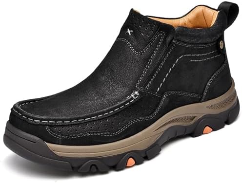 Men\'s Black Slip-On Casual hand stitched ankle boots  non slip AUDeals Mens Ankle Boot Leather Print Loafers Crocodile  main image 2