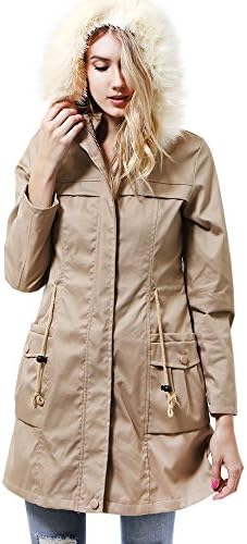 PREPPY DOLL Solid Color Comfy and Cozy Winter Long Jacket Coat Parka with Faux Fur Hoodie (Large, Camel)