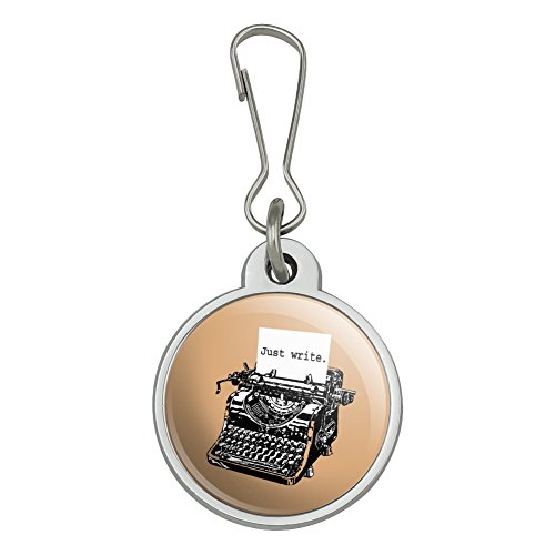 Just Write Antique Typewriter Writer Author Jacket Handbag Purse Luggage Backpack Zipper Pull Charm