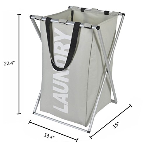 ESHOW 13.4“x15”x22.4“ 600D polyester (oxford) Large Laundry Hamper, 1Section Easy Assembly Washing Cloth Basket Soter, Laundry Basket with Aluminum X-Frame (light grey-1) - Thumbnail 6