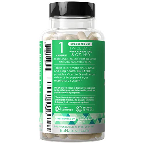 Breathe Sinus & Lungs Breathing - Seasonal Nasal Health, Open and Clear Airways, Bronchial Wellness, Healthy Chest - Quercetin, Nettle Leaf, Bromelain Pills - 60 Vegetarian Soft Capsules