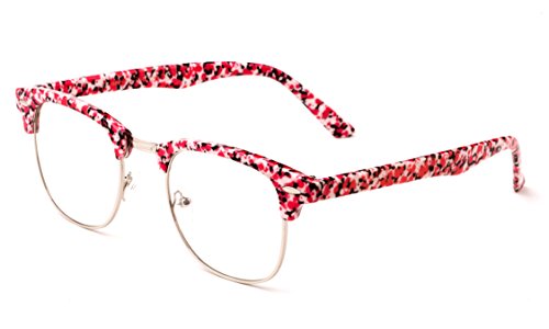 Newbee Fashion - Clubmaster Oval Stylish Retro Vintage Semi-Rimless Floral Classic Half Frame Clear Glasses Frames