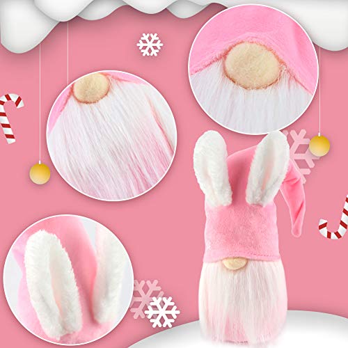 1Tomte Swedish Plush Santa Gnome, Pink Bunny Gnome Handmade Scandinavian Tomte Santa Scandinavian Gnome for Christmas Santa Decoration Table Decor