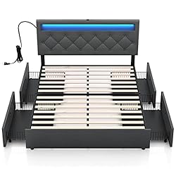 Rolanstar Queen Size Bed Frame with LED Lights and