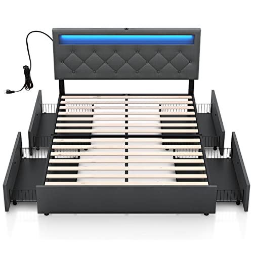 Rolanstar Queen Size Bed Frame with LED Lights and