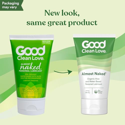 Good Clean Love Almost Naked Water-Based Lube, Personal Lubricant with Organic Aloe Vera, Safe for Adult Toys & Condoms, pH-Balanced, Clean Intimate Wellness Gel for Men & Women, 4 Oz