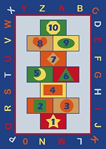 Luxury Carpets Collection Anti Bacterial Rubber Backed Non Slip Navy Blue Frame with Multi Colors Kids Children's Educational Area Rug (3' x 5', Hopscotch)