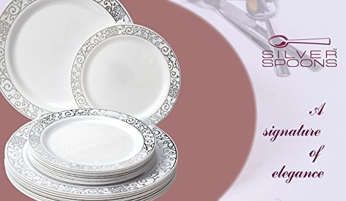 image for Silver Spoons Party Disposable 40pc Dinnerware Set | 20 Dinner Plates 