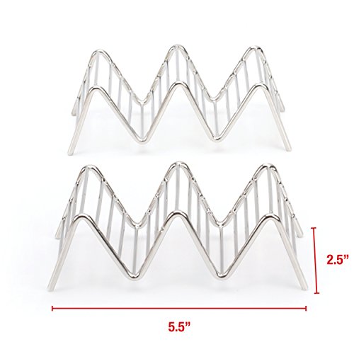 Taco Holder Stand - Chrome Finish - Premium 18/8 Stainless Steel - Holds 2 or 3 Hard Soft Tacos - Five Styles Available - Set of 2 Racks by 2lbDepot - Thumbnail 5