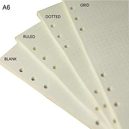 A6 Refill Paper 6 hole Dotted/Ruled/Blank/Square Grid Mixed 6-Ring Binder Planner Refill Paper for Filofax Journals Notebooks Diaries Inserts(A6 Refill)